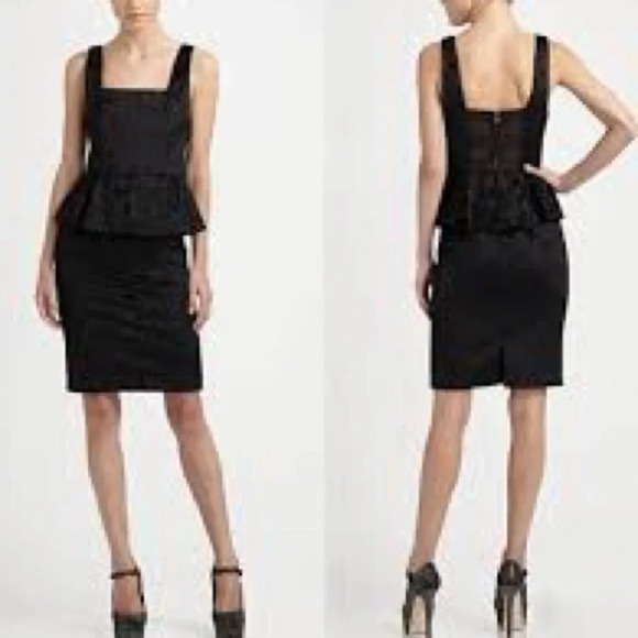 Alice + Olivia Yodi Square Neck Peplum Dress in Black - Size 0 (measured) - Picture 1 of 10
